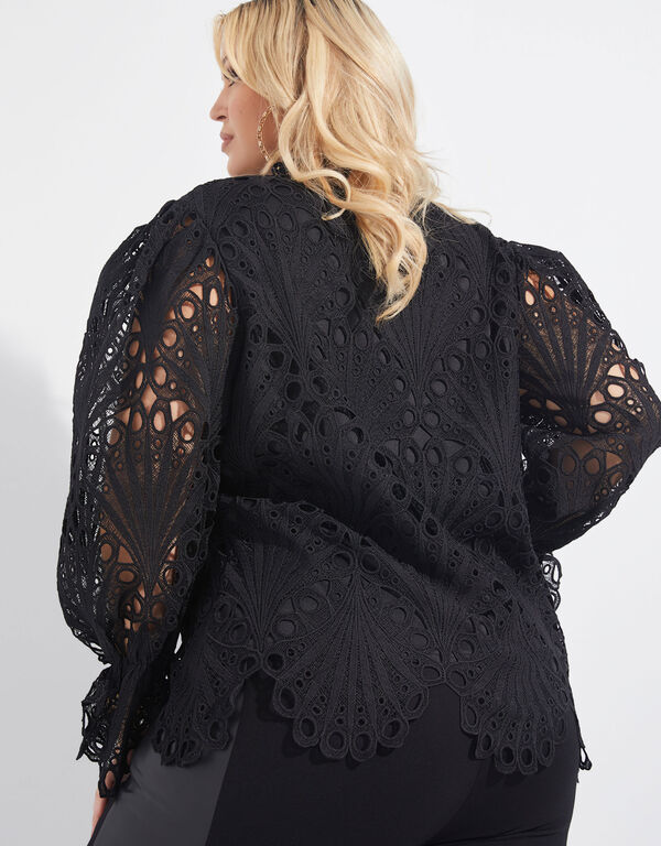 Puff Sleeve Lace Top, Black image number 1