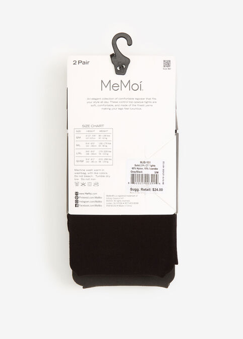 Opaque Two Pack Footed Tights, Black image number 2