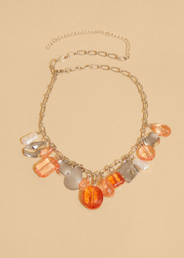 Stone Faux Pearl Charm Necklace, LIVING CORAL image number 1