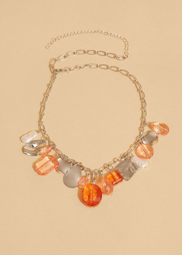 Stone Faux Pearl Charm Necklace, LIVING CORAL image number 1