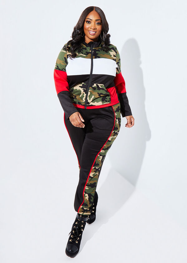 Camo Print Colorblock Track Jacket, Red image number 3