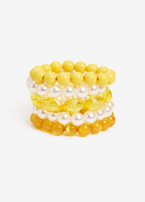 Mixed Media Stretch Bead Bracelets, Lemon image number 0
