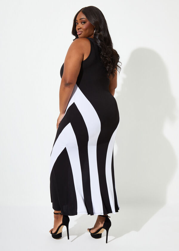 Tall Two Tone Maxi Dress, Black White image number 1