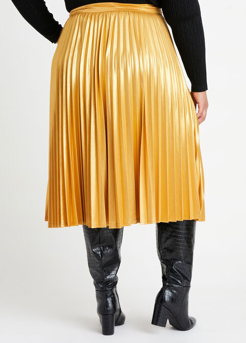 Pleated Metallic Gold Skirt, Gold image number 1