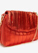 Pleated Metallic Faux Leather Clutch, Barbados Cherry image number 3