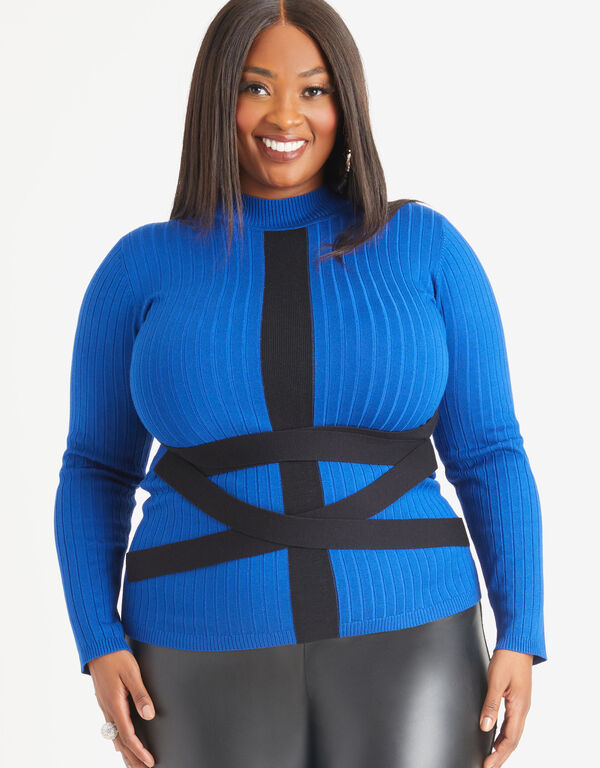 Strap Detailed Ribbed Sweater, Sodalite image number 0
