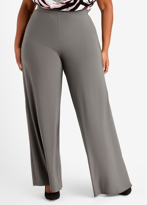 High Waist Wide Leg Knit Pant, Pewter image number 0