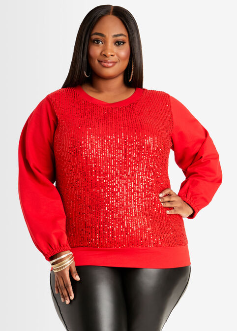 Plus Size Sweatshirts Plus Size Sweaters Plus Size Sequin Sweatshirt image number 0