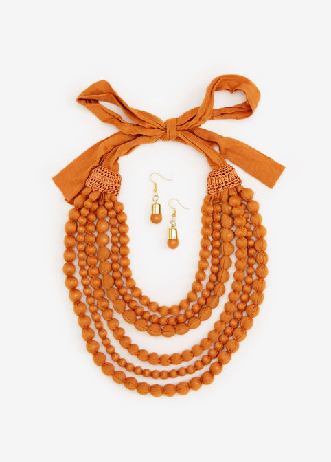 Fabric Multi Row Bead Necklace, Marmalade image number 0