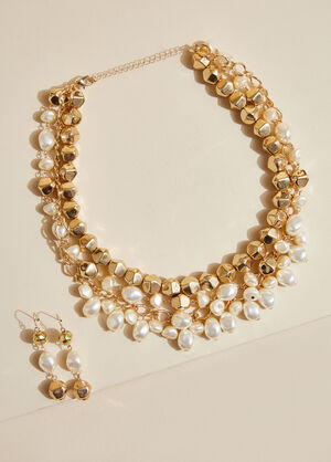 Faux Pearl And Bead Necklace Set, Pearl image number 1