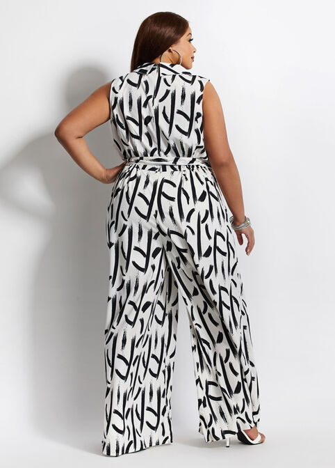 Tall Abstract Wide Leg Jumpsuit, Black White image number 1