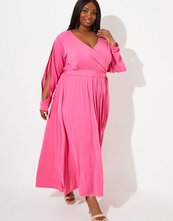 Split Sleeve Faux Wrap Maxi Dress, Fandango Pink image number 0