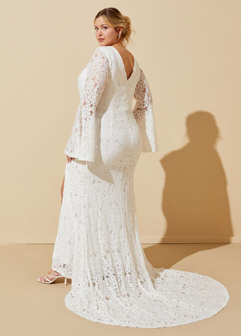Corded Lace Front Split Gown, Egret image number 1