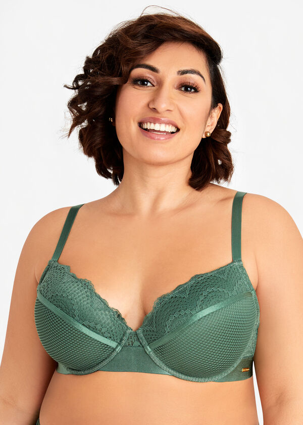 Mesh and Lace Microfiber bra, Olive image number 0
