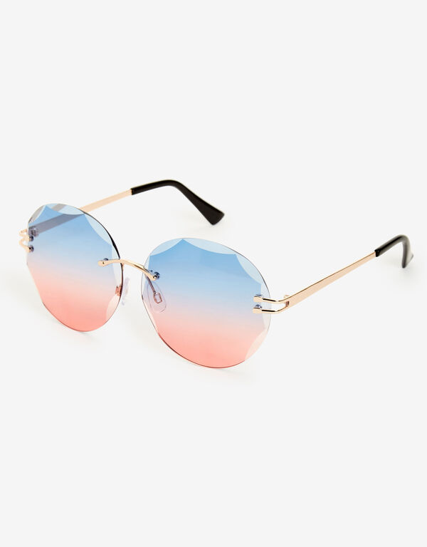 Metal Ombre Round Sunglasses, Blue image number 1