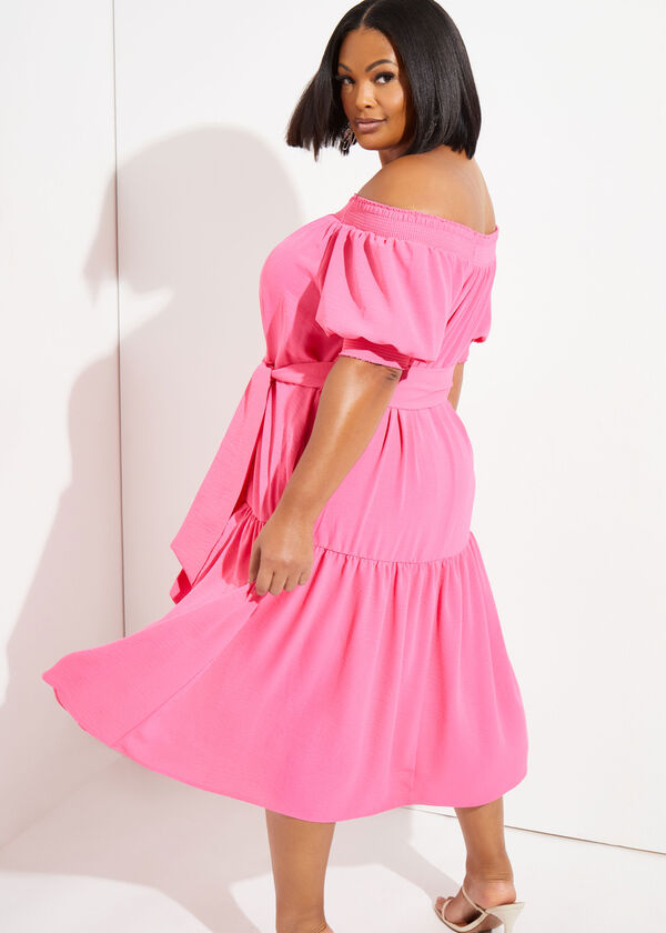 Off The Shoulder Midi Dress, Fandango Pink image number 1