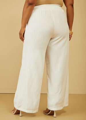 Drawstring Linen Blend Pants, White image number 1