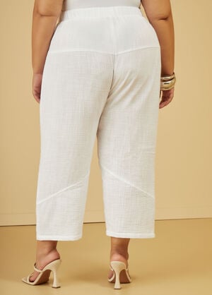 Cropped Cotton Gauze Pants, White image number 1
