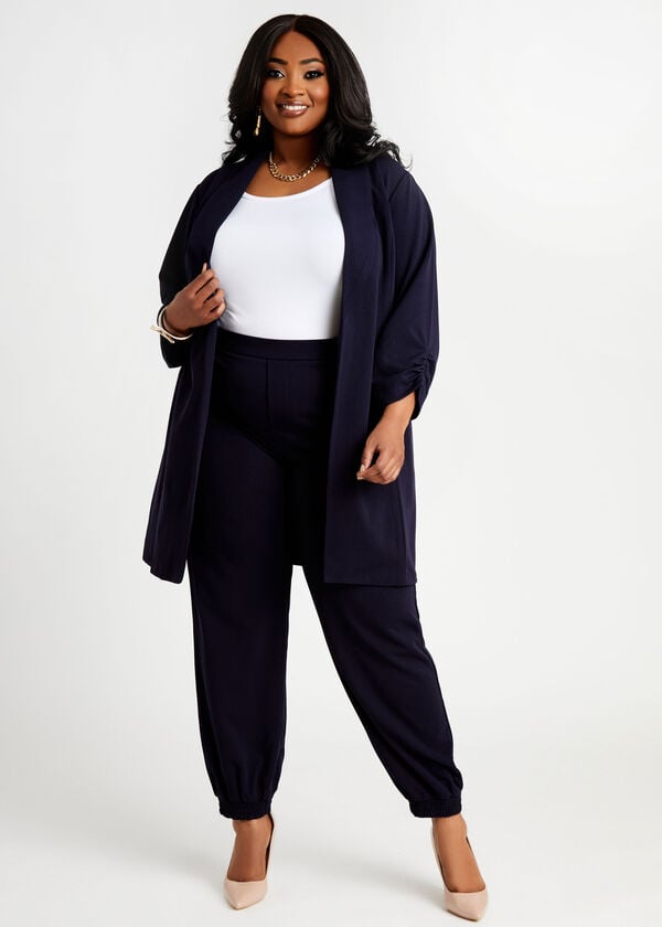 Crepe High Waist Pull On Joggers, Navy image number 2