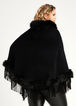 Knit Hooded Faux Fur Trim Ruana, Black image number 1