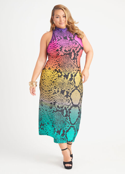 Snake Print Maxi Bodycon Dress, Multi image number 0