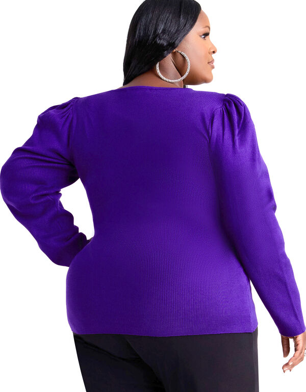 Puff Sleeved Ribbed Sweater, Acai image number 1