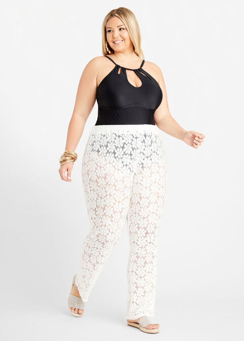 Floral Lace Swim Cover Up Pant, White image number 0