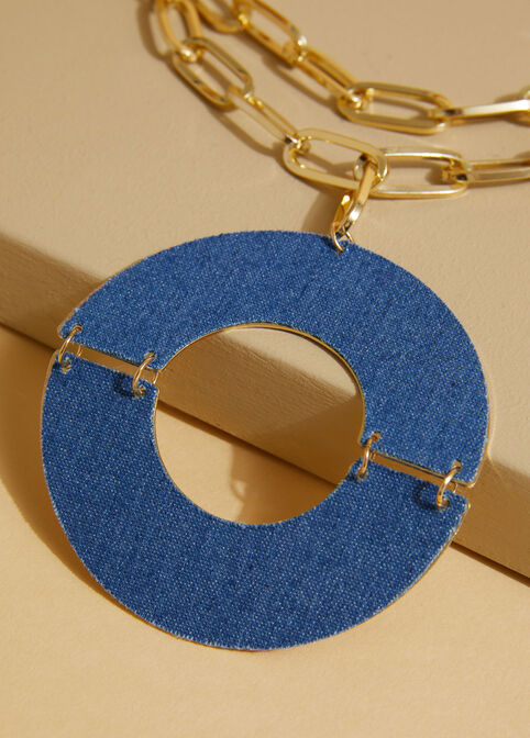 Layered Denim Pendant Necklace, Denim image number 2