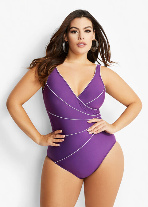 Miraclesuit Draped One-Piece Swimsuit, Purple image number 0