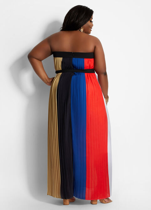 Belted Strapless Colorblock Maxi, Multi image number 1