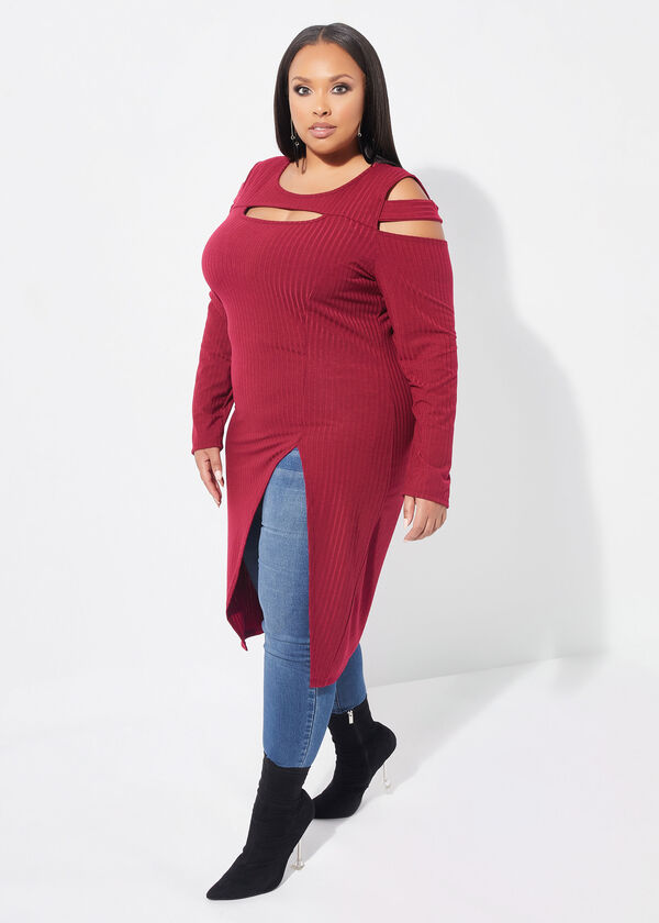 Plus Size Chic Ribbed Knit Tunic Lightweight Sweater image number 0