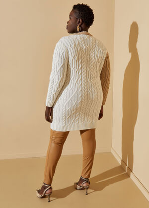 Two Tone Cable Knit Cardigan, Ivory image number 1