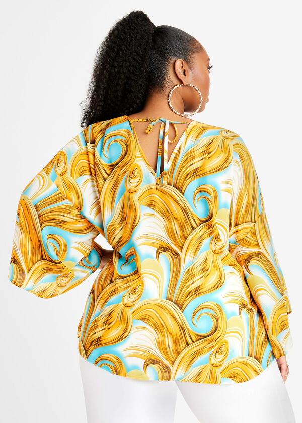 Abstract V Neck Tunic, Caribbean Sea image number 1