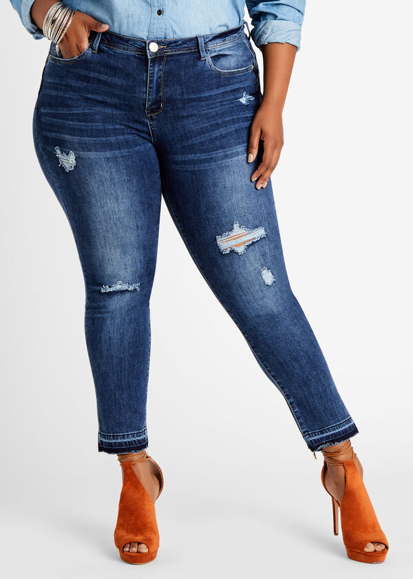 Distressed High Waist Skinny Jean, Medium Blue image number 0