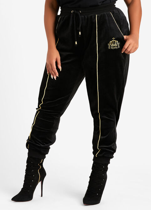 Royalty Embroidery Velour Joggers, Black image number 0