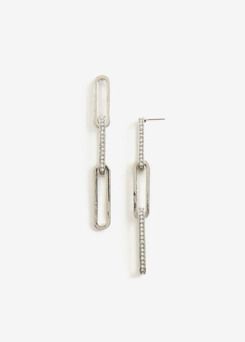 Silver Pave Link Drop Earrings, Silver image number 0