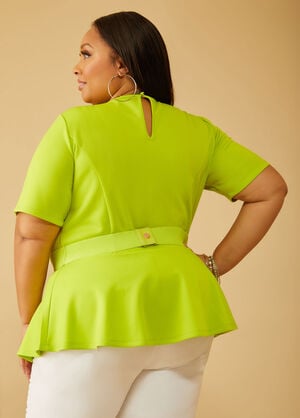 Belted Scuba Peplum Top, LIME PUNCH image number 1