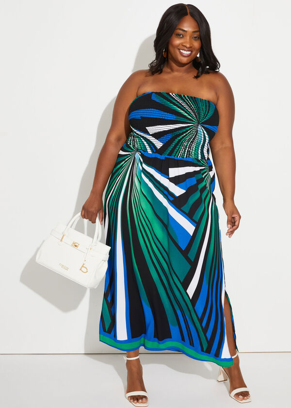 Strapless Printed Maxi Dress, Multi image number 0