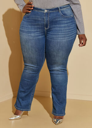 Embellished Bootcut Jeans, Dk Rinse image number 1