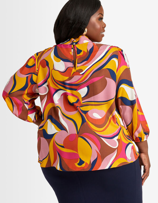 Twist Front Printed Crepe Blouse, Potters Clay image number 1