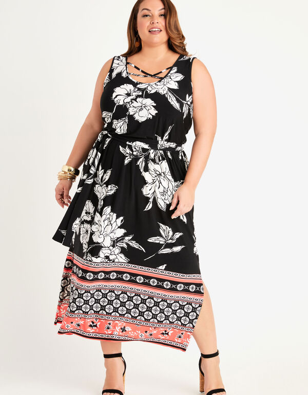 Tall Belted Border Maxi Dress, Multi image number 0