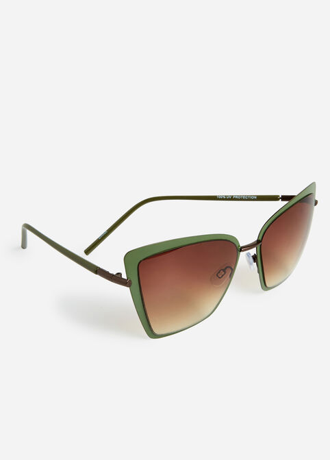 Olive Cat Eye Tinted Sunglasses, Green image number 0