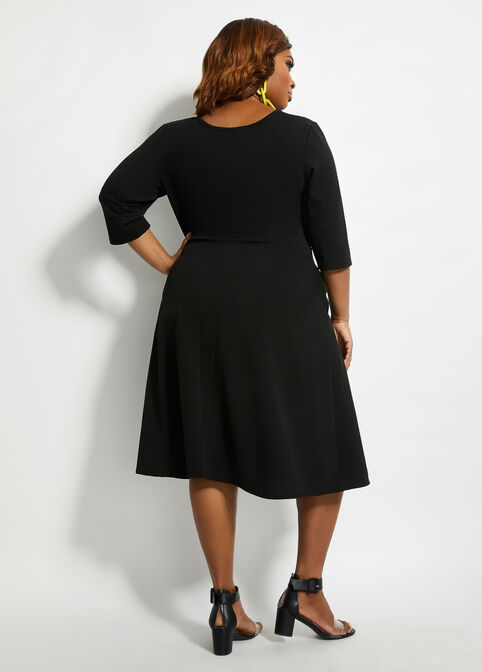 Pique A-Line Knee-Length Dress, Black image number 1