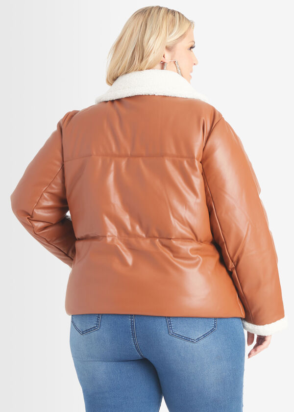 Levi Faux Leather Puffer Jacket, Camel Taupe image number 1