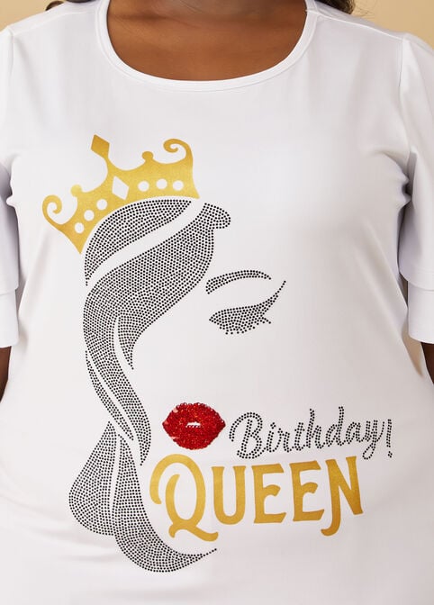 Birthday Queen Embellished Tee, White image number 2