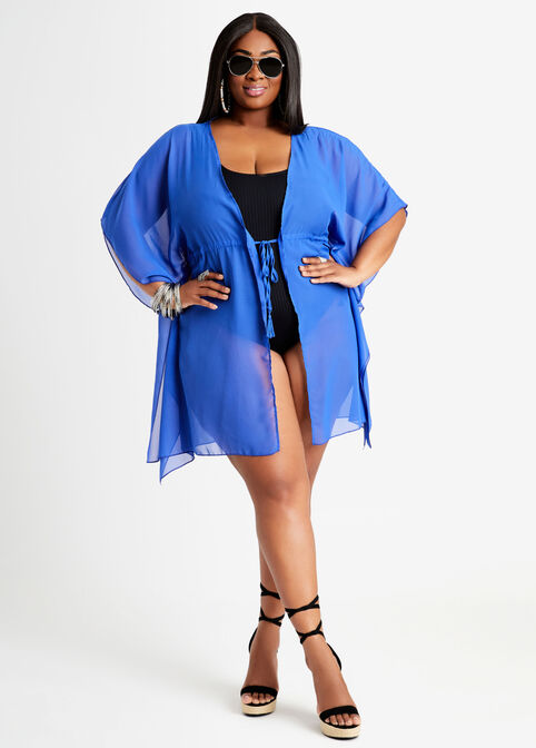 YMI Blue Sheer Kimono Cover Up, Cobalt image number 0