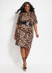 Plus Size Leopard Leather Trim Mock Neck Sheath Keyhole Party Dresses image number 0