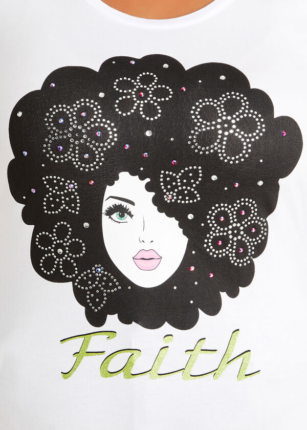 Rhinestone Faith Afro Beauty Tee, White image number 1