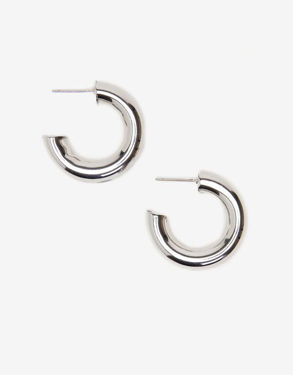Small Silver Tone Hoop Earrings, Silver image number 0