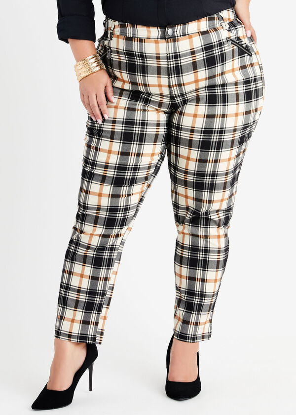 Plaid Stretch Ankle Pants, Multi image number 0